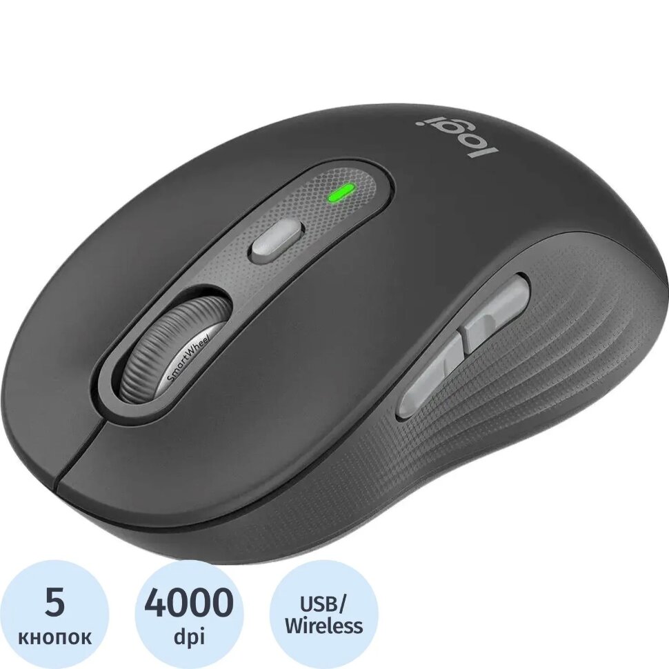 Мышь компьютерная Logitech M750 4000dpi BT/USB 5but(910-006269)графит, 2143984