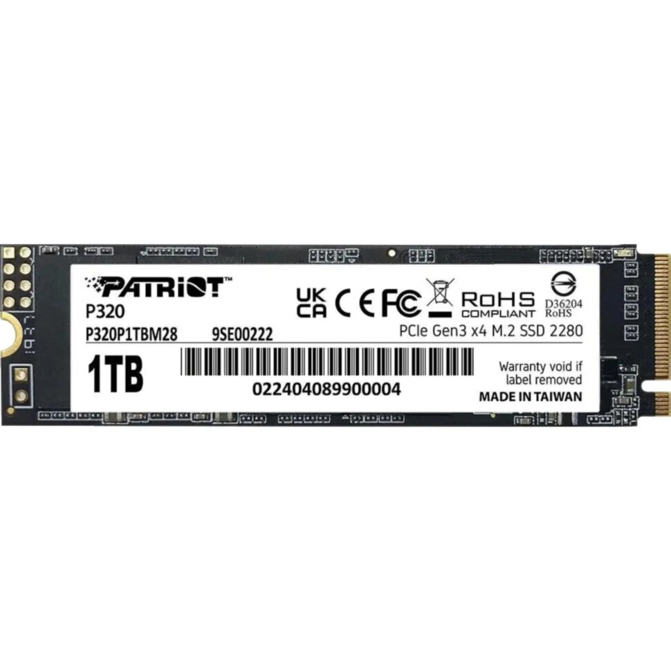 SSD накопитель Patriot P320 1TB M.2 2280 PCIe 3.0 x4(P320P1TBM28), 2250373