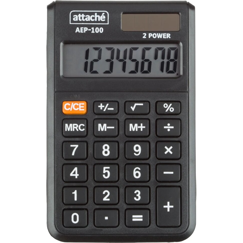 Калькулятор карманный Attache, AEP-100,8р,двойное питание, черн, 1779758